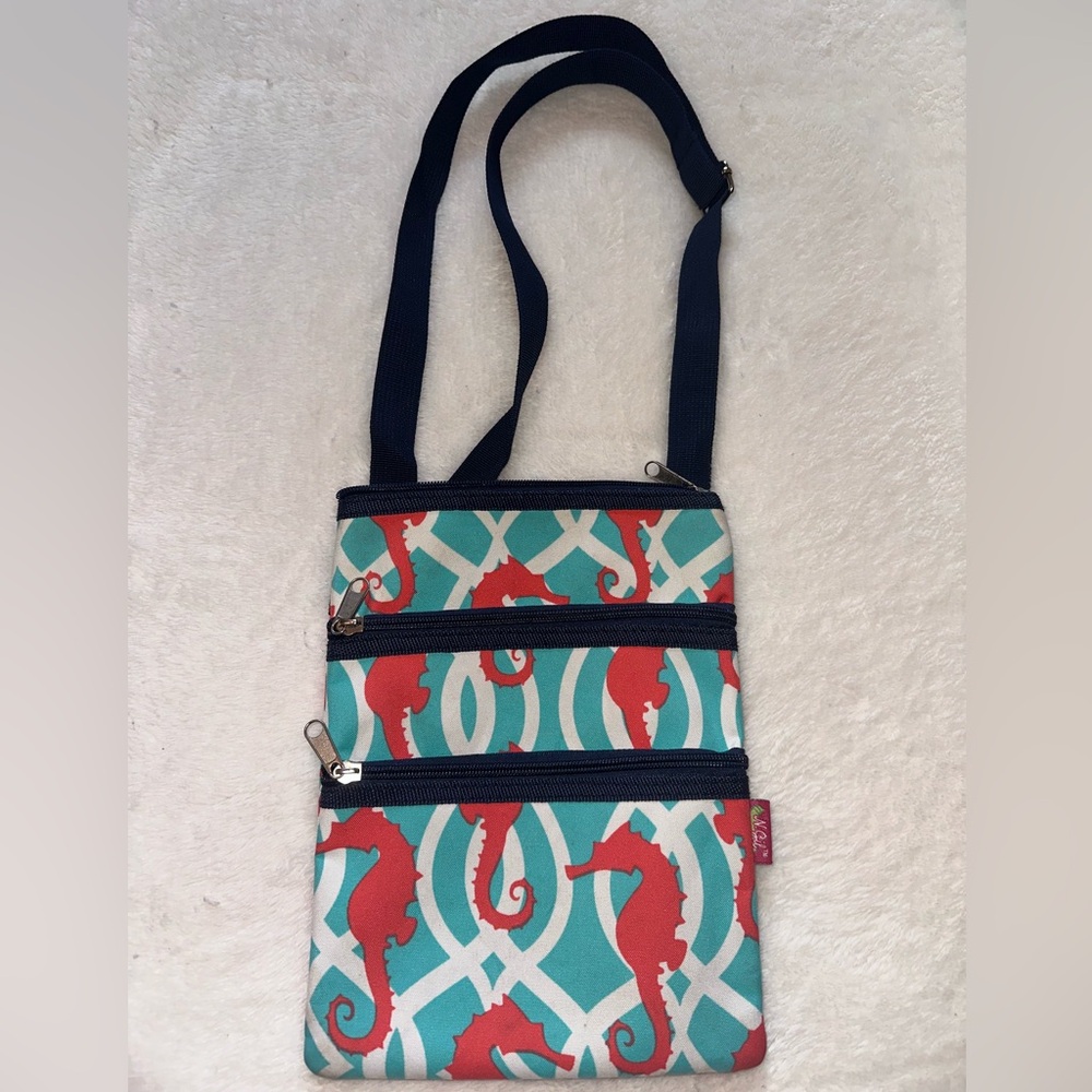 Ngil Small Hipster Canvas Sea‎ Horse Crossbody Messenger Bag Three Zipper